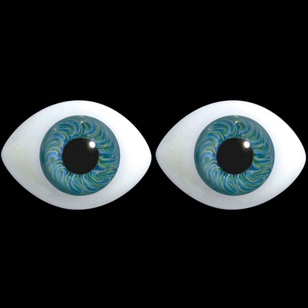 Blue Green D300 Elongated Oval Natural Glass Eyes - Glass Doll Eyes